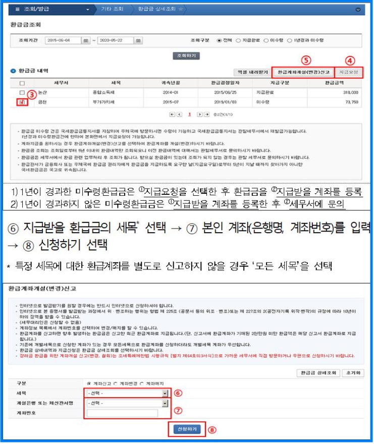 국세 미수령 환급금 확인 및 신청 방법 4