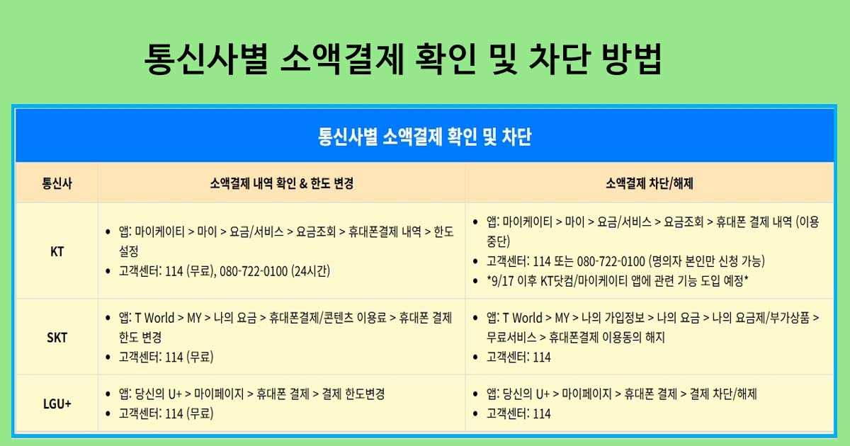 통신사별소액결제 확인 및 차단