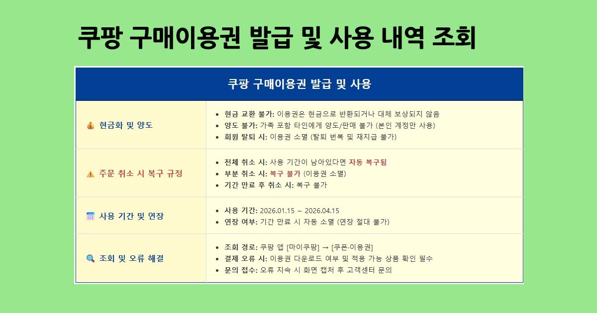 쿠팡구매이용권발급및사용