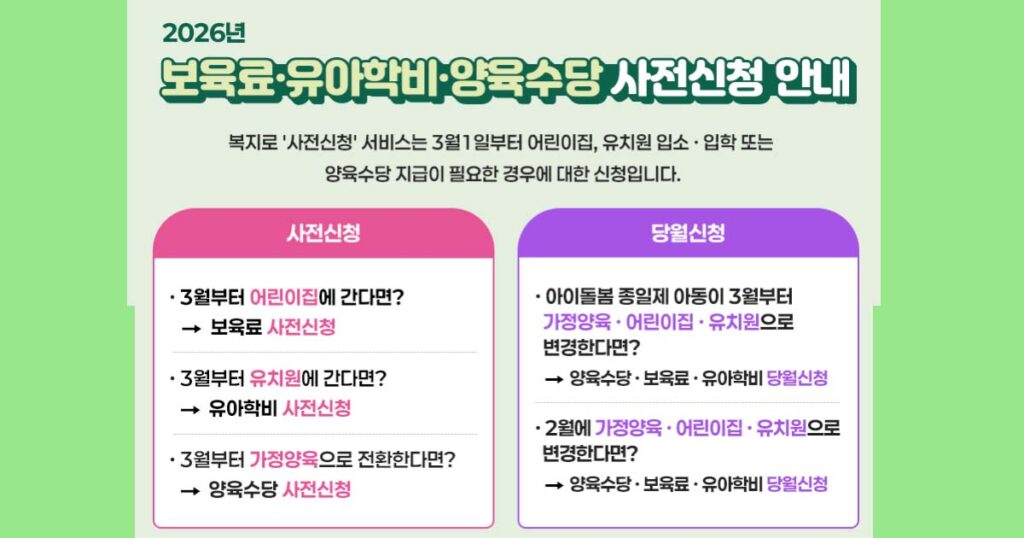 2026보육료유아학비양육수당사전신청